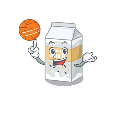 A mascot picture of rice milk cartoon character playing basketball