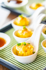 Chinese steam shrimp dumpling with sauce