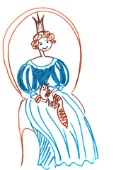 graphic drawing of a princess with a red cat in a chair