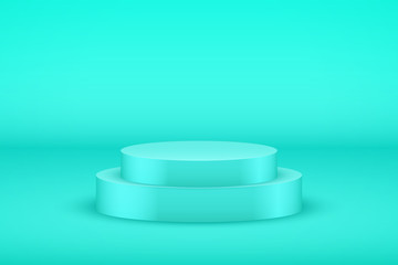 Blue Presentation circle podium platform on red backdrop. Editable Background Vector illustration.