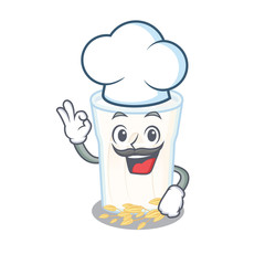 Oats milk cartoon character working as a chef and wearing white hat