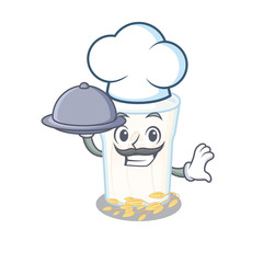 A picture of oats milk as a Chef serving food on tray