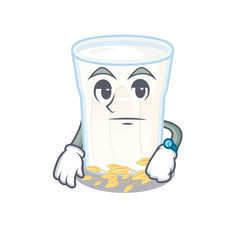 cartoon character design of oats milk on a waiting gesture