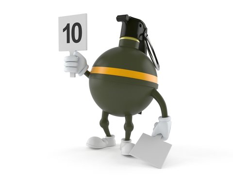Hand grenade character with rating number