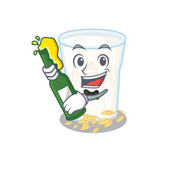 mascot cartoon design of oats milk with bottle of beer