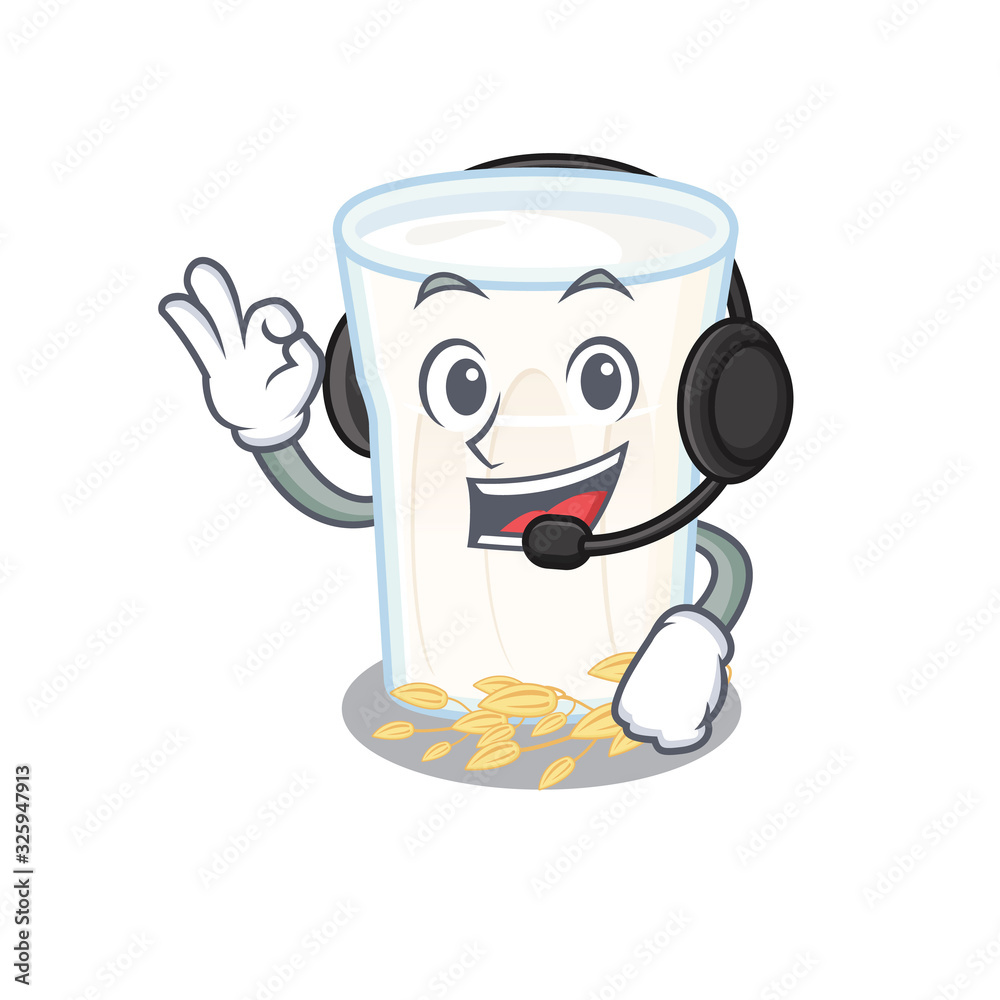 Wall mural Happy oats milk mascot design style wearing headphone