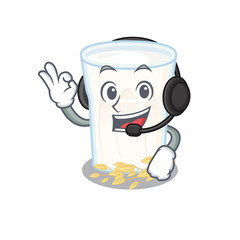 Happy oats milk mascot design style wearing headphone