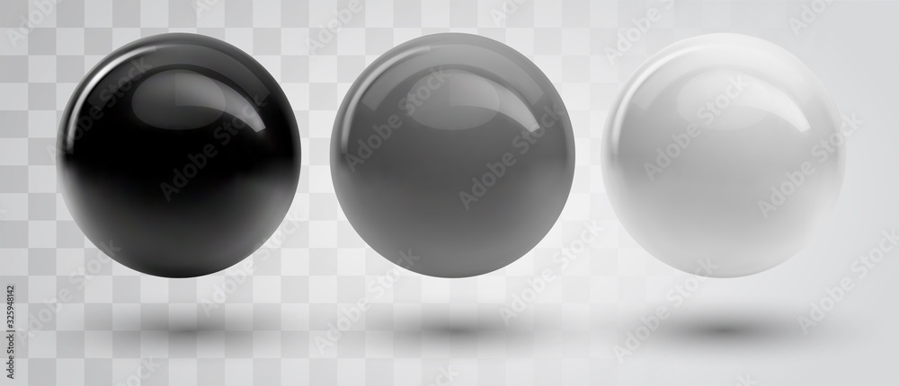 Wall mural set of vector spheres and balls on a white background with a shadow.