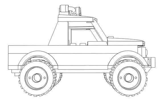 SUV. Toy SUV sketch. Coloring picture. Car outline picture