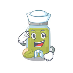 Pumpkin seed butter cartoon concept Sailor wearing hat