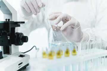 Close up of male hands that taking sample