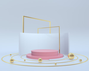 3d rendering podium pink,Minimal scene,gold forms, Abstract geometric background.