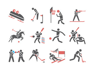 Fototapeta na wymiar Kinds of Sports flat icons set. Sports players. Vector signs for web graphics