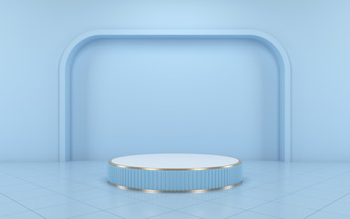 Blue podium minimal on blue color background for product. 3d rendering