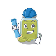 A success of pumpkin seed butter Architect having blue prints and blue helmet