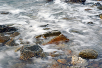 Turbulence sea water and rock at Coastline