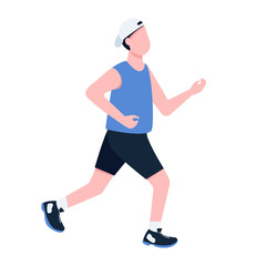 Man jogging outside flat color vector faceless character. Male jogger in sportswear and sneakers running outdoors, athlete training isolated cartoon illustration for web graphic design and animation