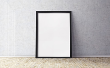 White poster on floor with blank frame mockup for you design. Layout mockup good use for your...