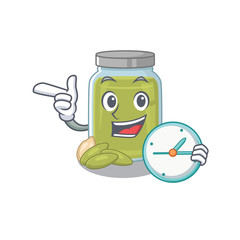 cartoon character concept pumpkin seed butter having clock