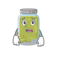 A picture of pumpkin seed butter having an afraid face