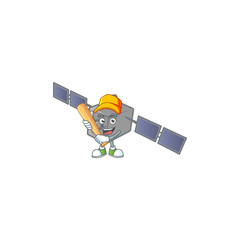 An active healthy satellite network mascot design style playing baseball