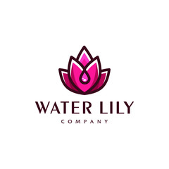 lotus logo flower with oil water droplet icon vector illustration design in trendy linear ouline line style 