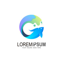 Logos of fish swimming in the ocean, Logos of seafood