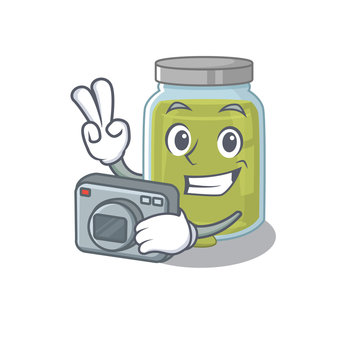 Cool Photographer pumpkin seed butter character with a camera