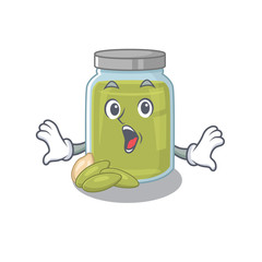 Pumpkin seed butter mascot design concept with a surprised gesture