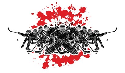 Naklejka na ściany i meble Group of Ice Hockey players action cartoon sport graphic vector