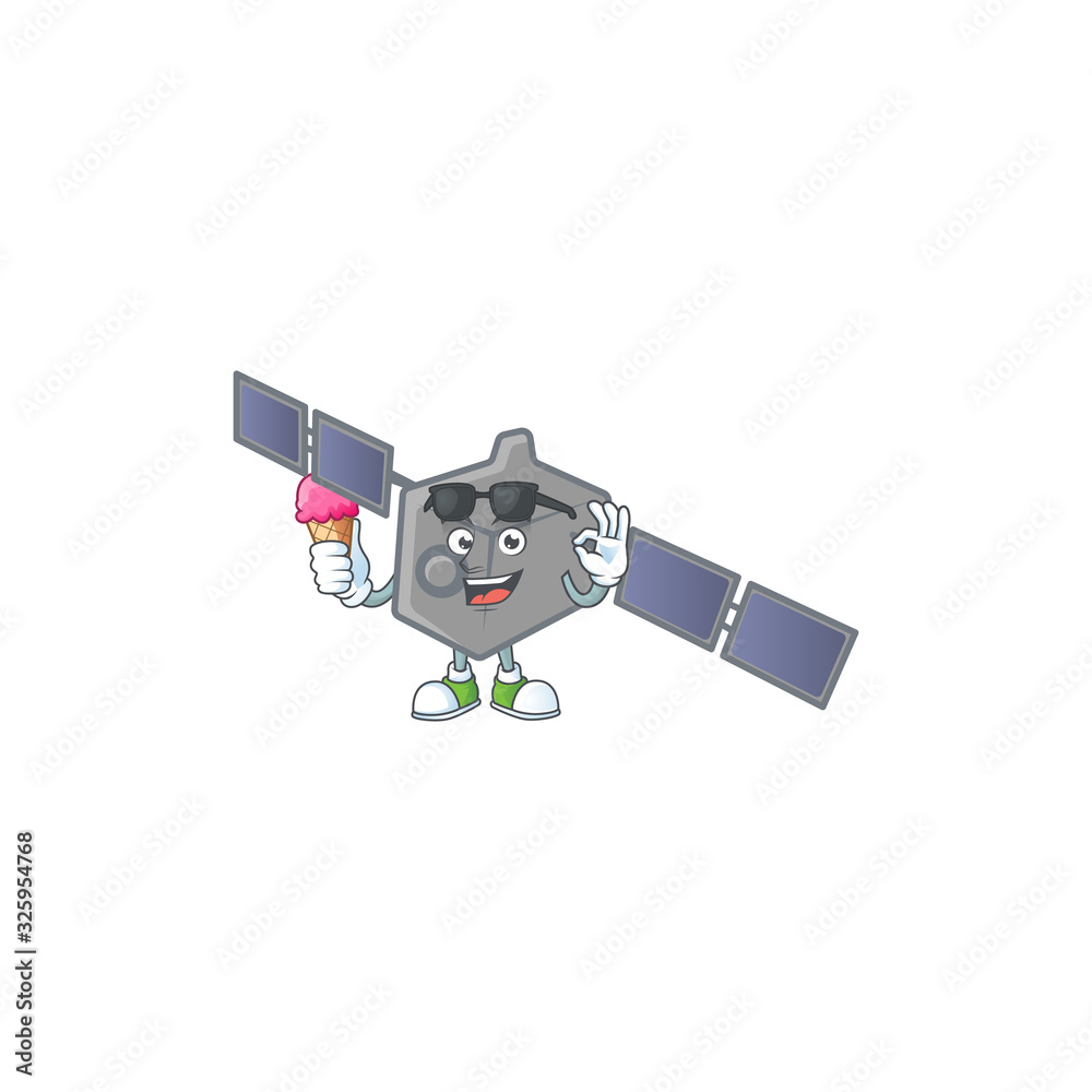 Canvas Prints satellite network mascot cartoon style eating an ice cream