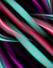 Silk smooth lines on black, liquid fluid color waves. Vector Illustration