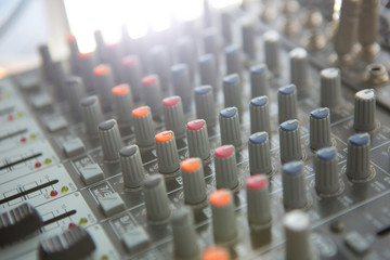 Obraz premium Buttons equipment for sound mixer control. Music Studio