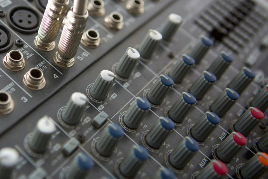 Buttons equipment for sound mixer control. Music Studio