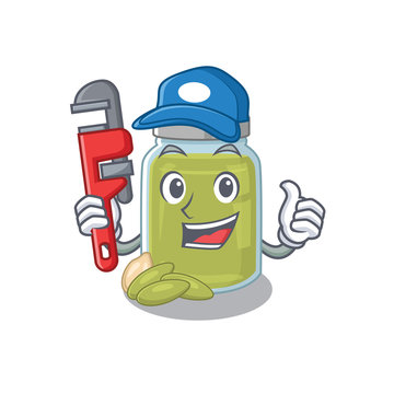 A cute picture of pumpkin seed butter working as a Plumber