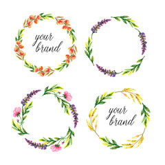 Beautiful Card with watercolor floral bouquet. Vector illustration frame