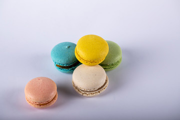 Macarons isolated on white backdrop with shadows