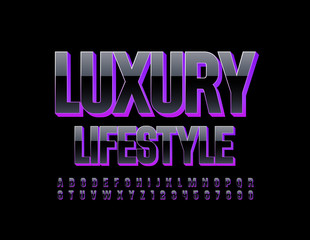 Vector stylish logo Luxury Lifestyle. Elegant Black nd Violet Font. Magic Alphabet Letters and Numbers.