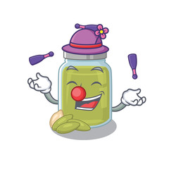a lively pumpkin seed butter cartoon character design playing Juggling