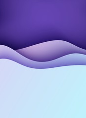 Abstract wavy flyer in paper cut style. Mysterious gradient purple background. Vector fashionable composition of colored shapes cut out of paper. 3D Paper carve card. Modern origami design template.