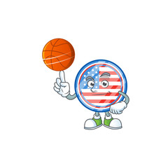 a strong circle badges USA cartoon character with a basketball