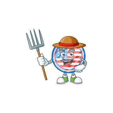 sweet Farmer circle badges USA cartoon mascot with hat and tools