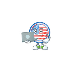 A smart circle badges USA mascot icon working with laptop