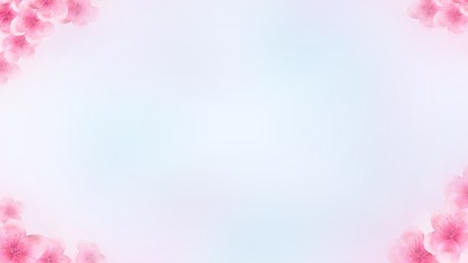 oblong Japanese Spring Sakura cherry blossoms rectangle website voucher banner background. 3D Illustration Clip-Art with Floral spring petal design header. copy space in pink, white and blue