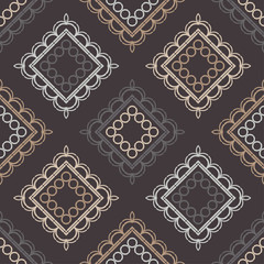 Geometric shapes made of strips. Ethnic boho ornament. Seamless pattern. Tribal motif. Vector illustration for web design or print.