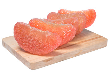 Red Pomelo citrus fruit on white background,Whole pomelo with slice isolated on white background.(With clipping path)
