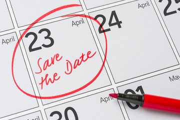 Save the Date written on a calendar - April 23