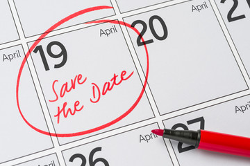 Save the Date written on a calendar - April 19