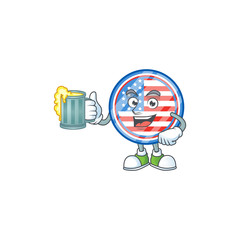 Smiley circle badges USA mascot design holding a glass of beer