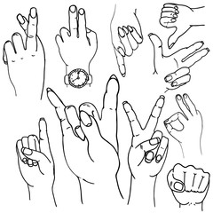 Fototapeta premium Vector set of hands and gestures. Hands collection - vector illustration.